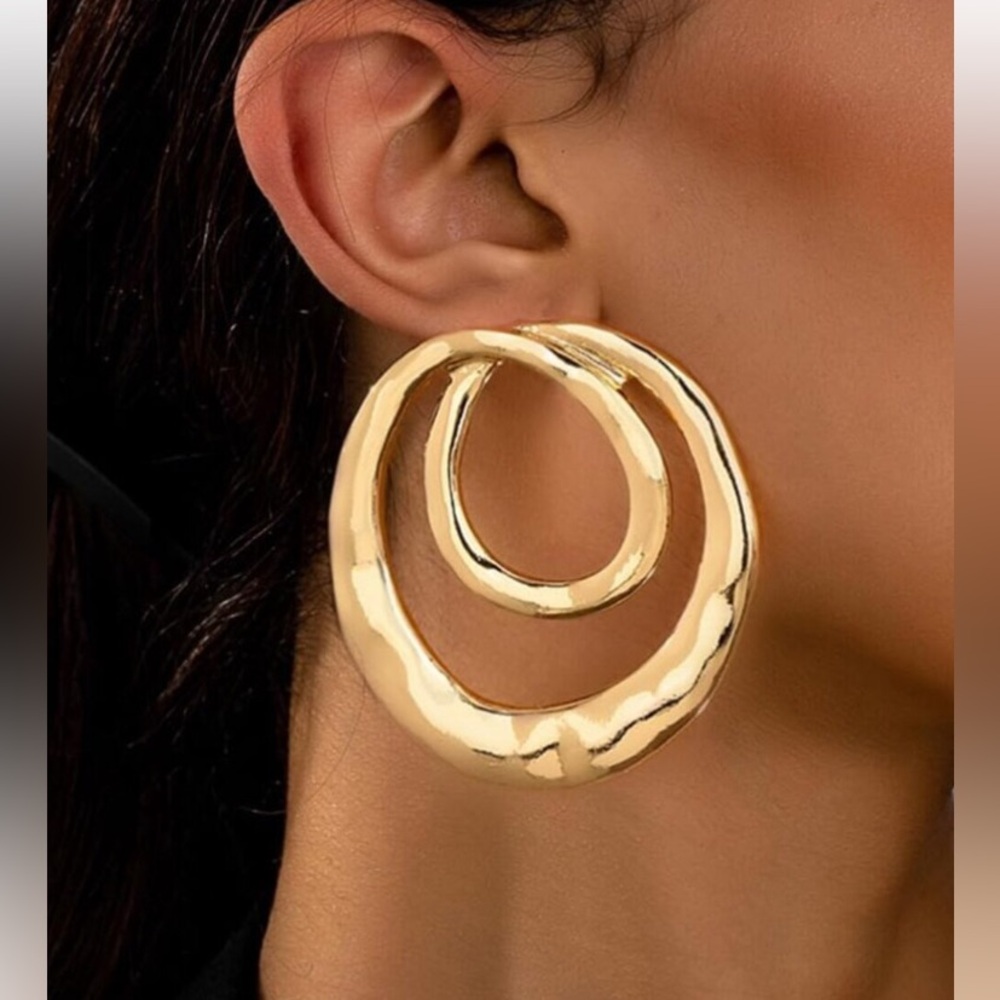 Chunky 18k Gold Plated Large Statement Earrings Vintage Simple Big Circle Drop